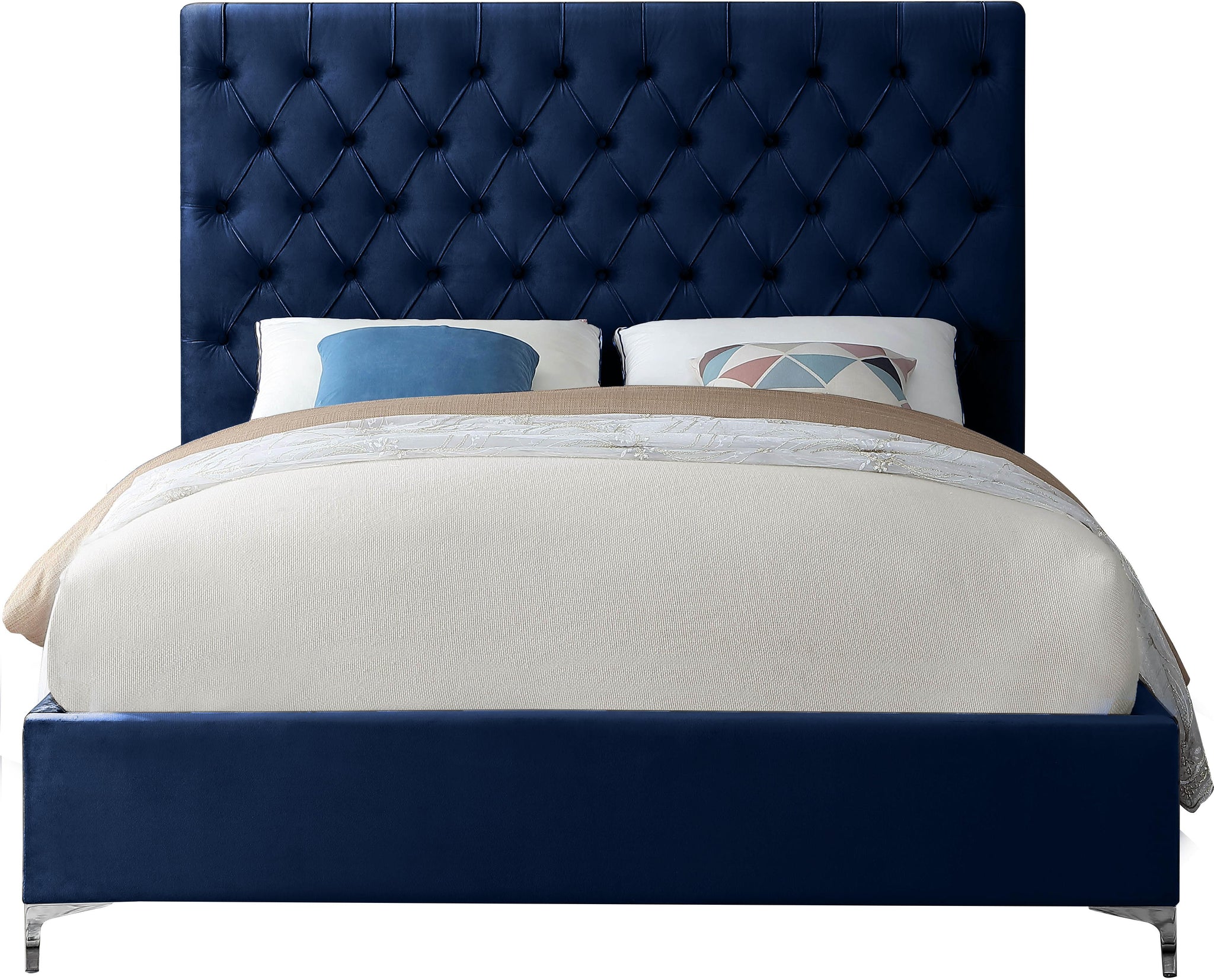 Cruz Navy Velvet Queen Bed - Furnish 4 Less 98 (NY)*