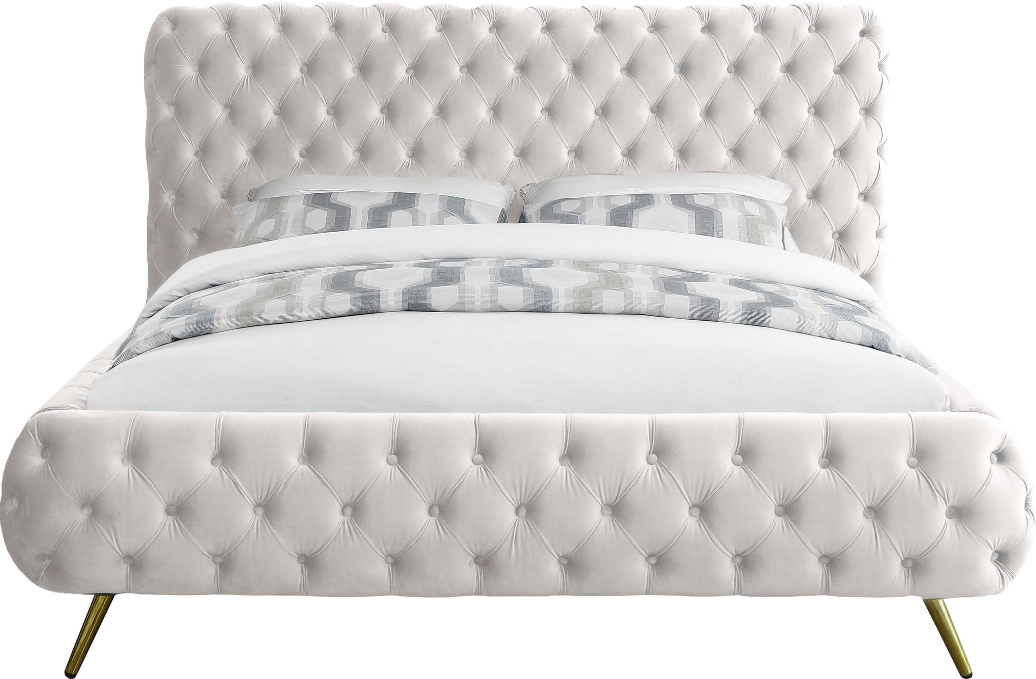 Delano Cream Velvet Queen Bed - Furnish 4 Less 98 (NY)*