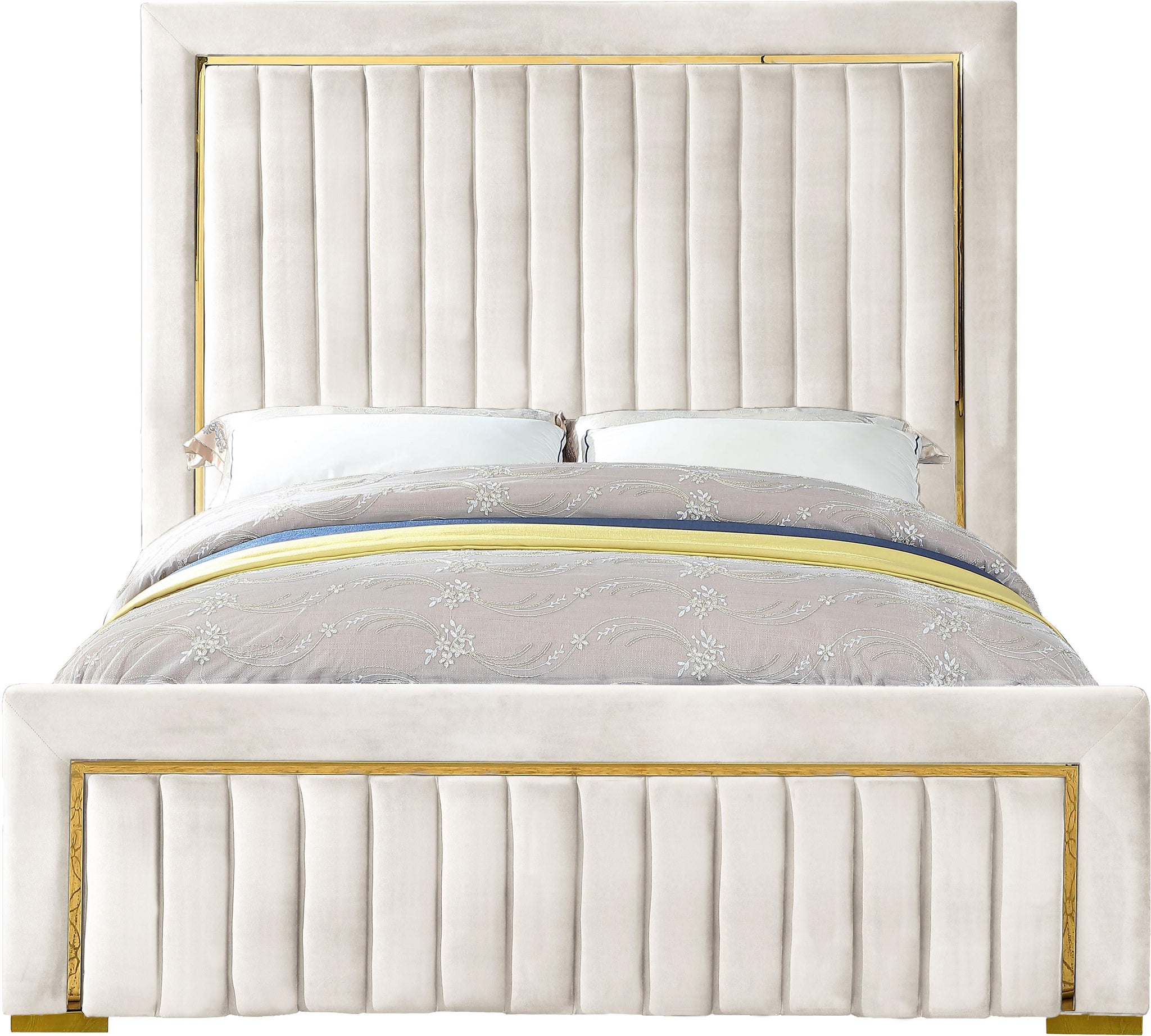 Dolce Cream Velvet King Bed (3 Boxes) - Furnish 4 Less 98 (NY)*