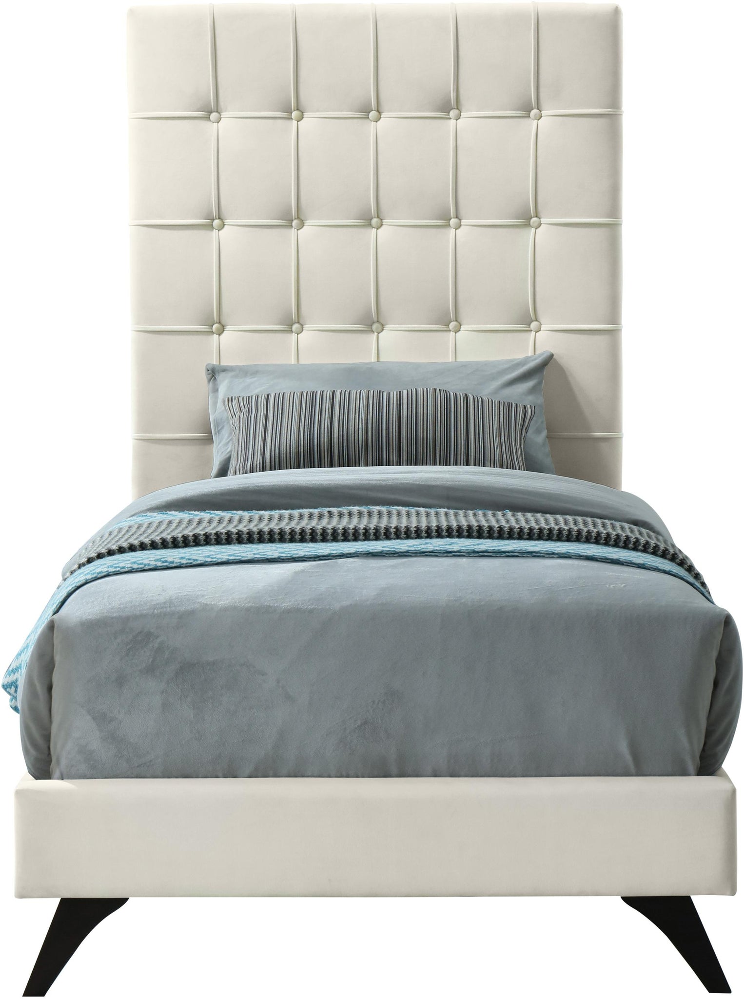 Elly Cream Velvet Twin Bed