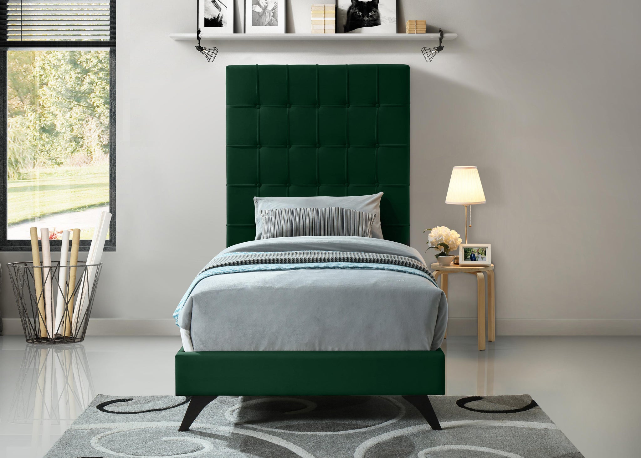 Elly Green Velvet Twin Bed - Furnish 4 Less 98 (NY)*