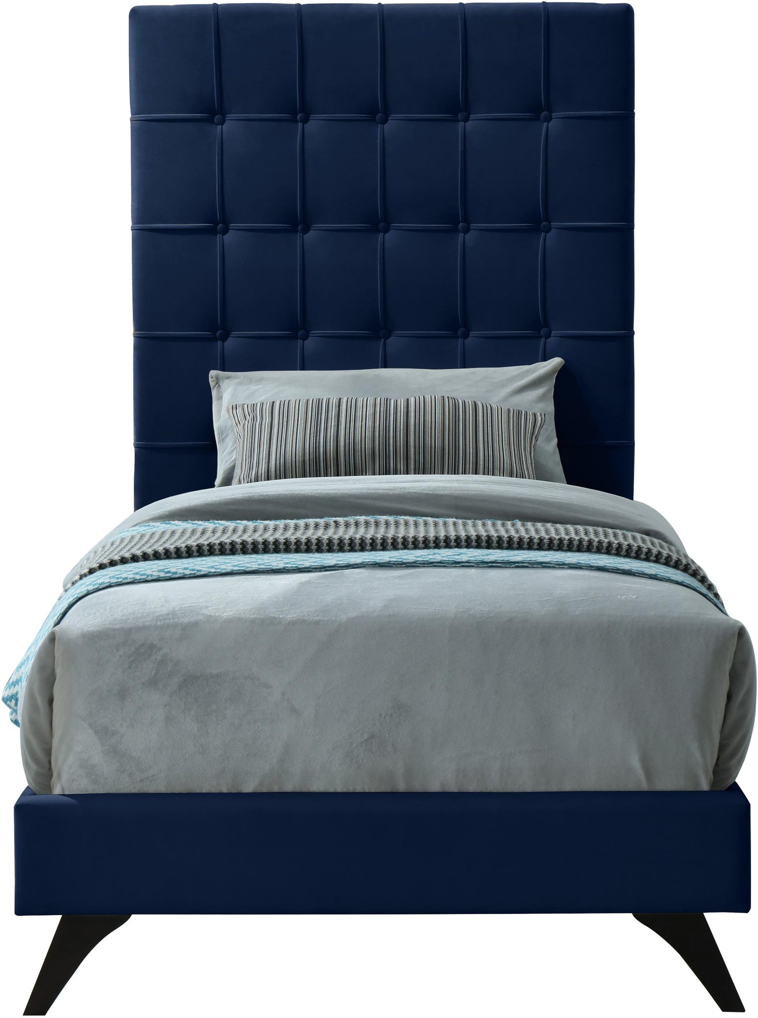 Elly Navy Velvet Twin Bed - Furnish 4 Less 98 (NY)*