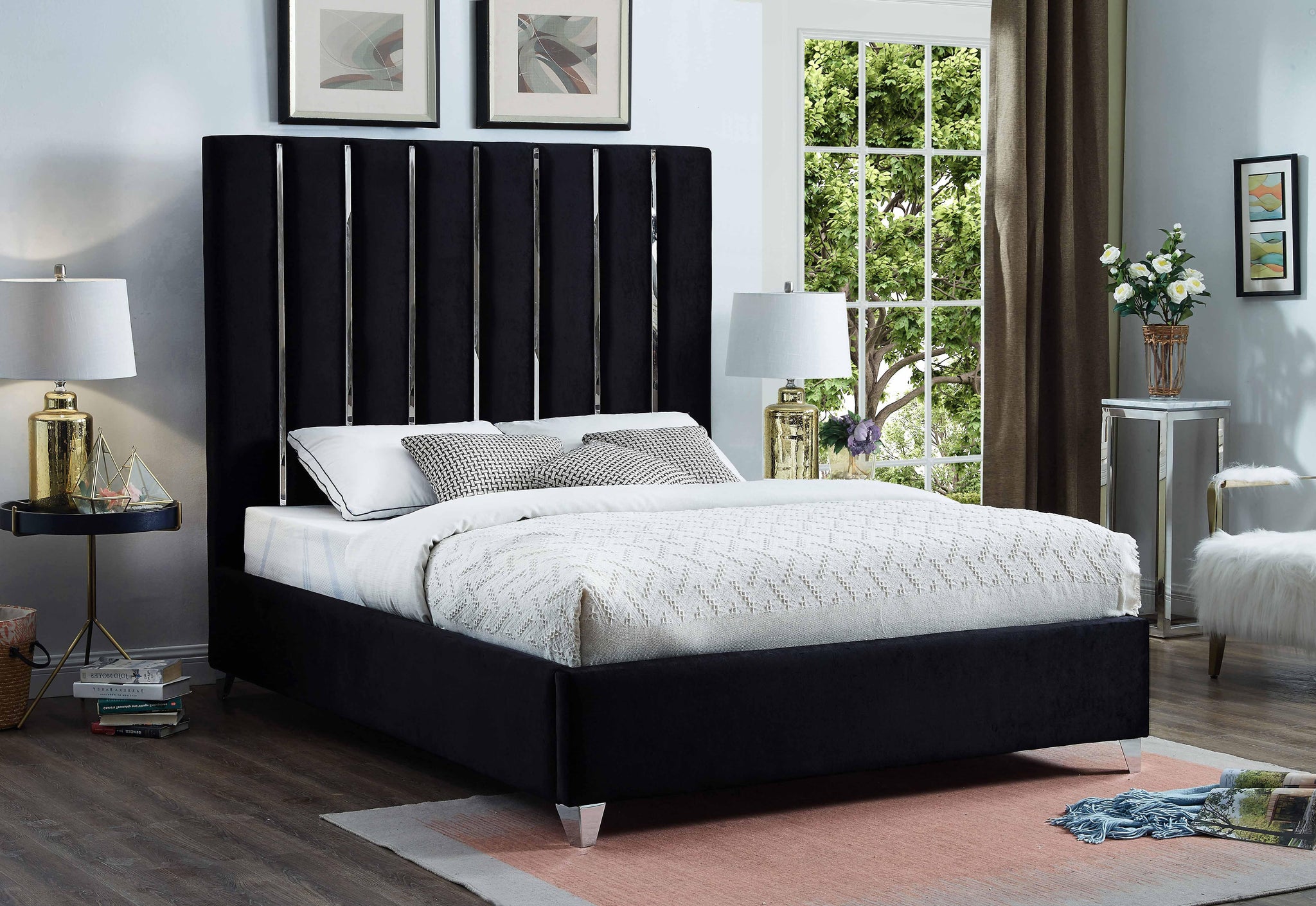 Enzo Black Velvet King Bed - Furnish 4 Less 98 (NY)*