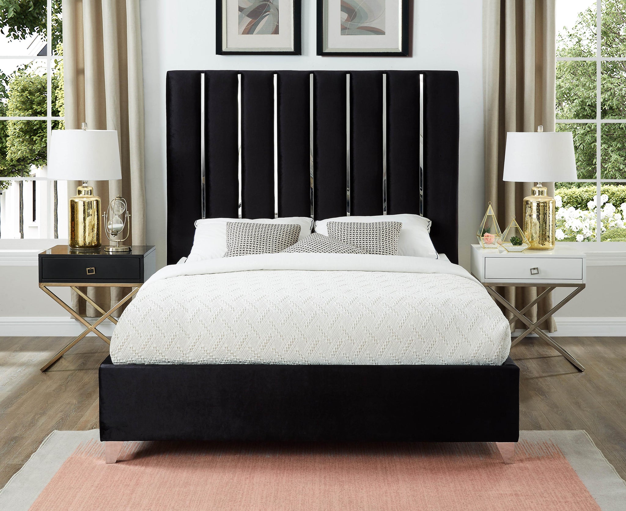 Enzo Black Velvet King Bed - Furnish 4 Less 98 (NY)*