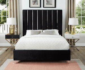 Enzo Black Velvet Queen Bed