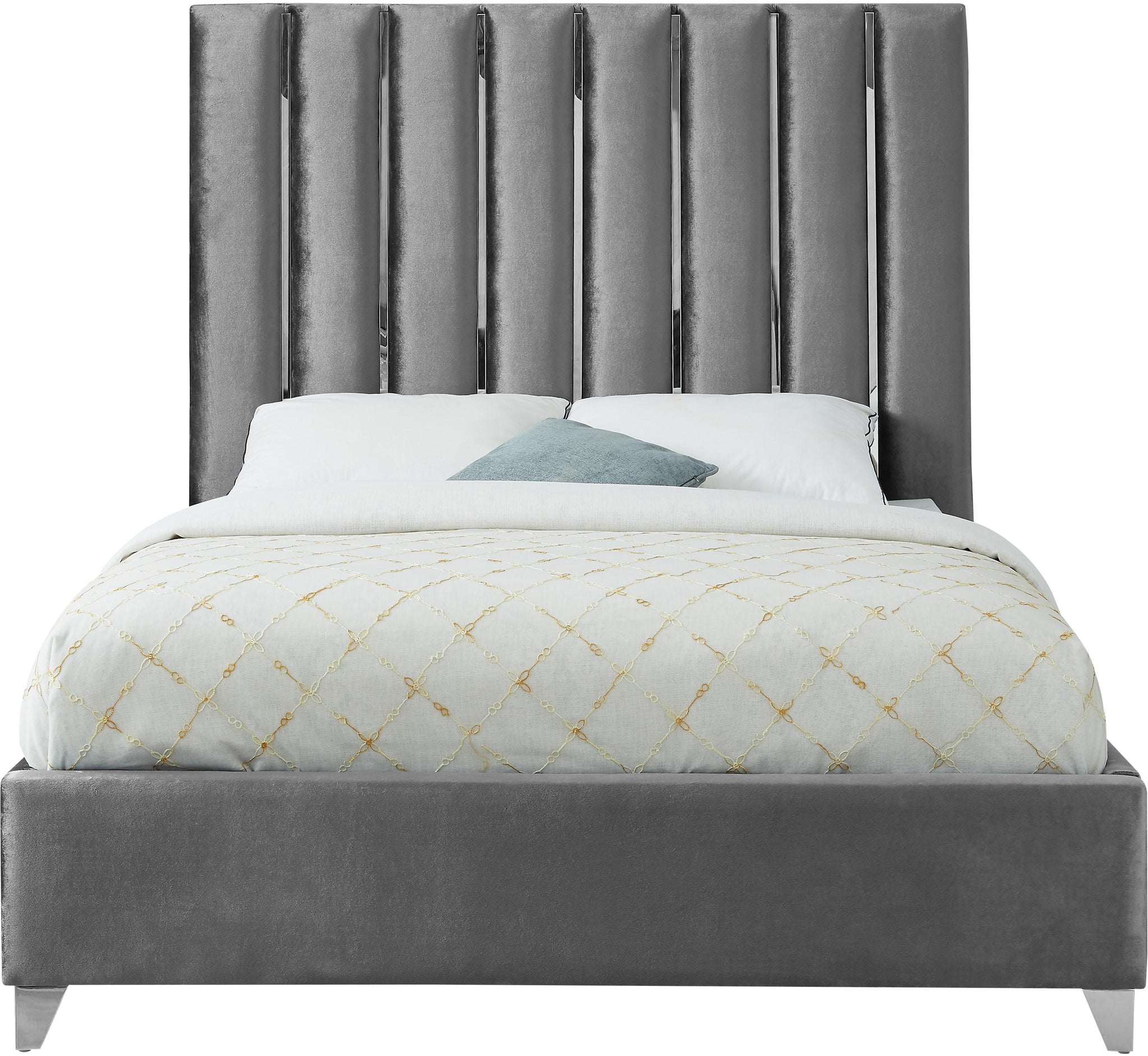 Enzo Grey Velvet King Bed - Furnish 4 Less 98 (NY)*