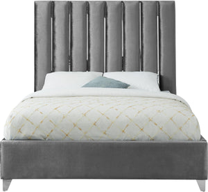 Enzo Grey Velvet Queen Bed