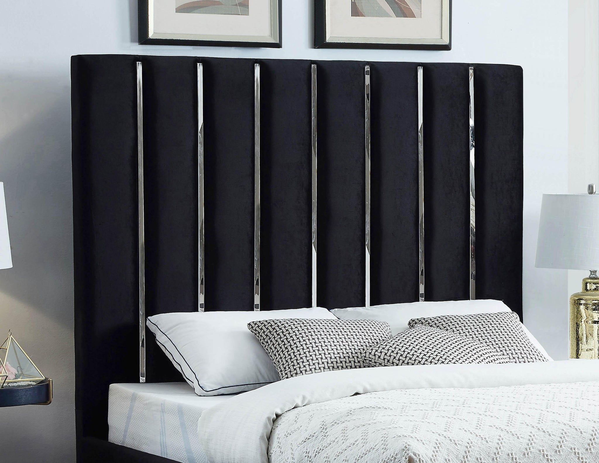 Enzo Black Velvet Full Bed - Furnish 4 Less 98 (NY)*