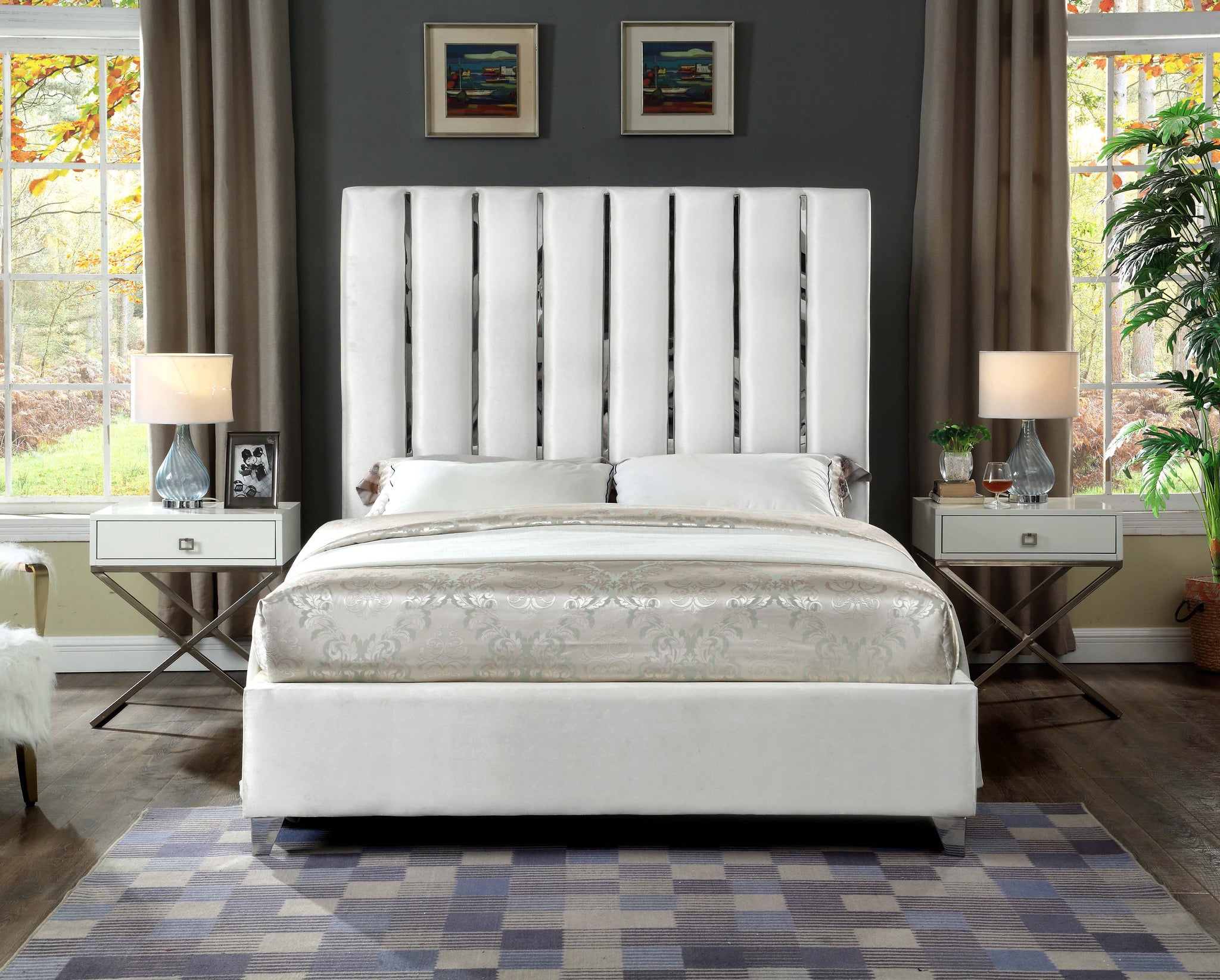 Enzo White Velvet Queen Bed - Furnish 4 Less 98 (NY)*