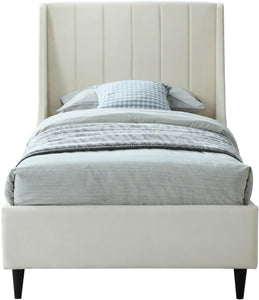 Eva Cream Velvet Twin Bed - Furnish 4 Less 98 (NY)*