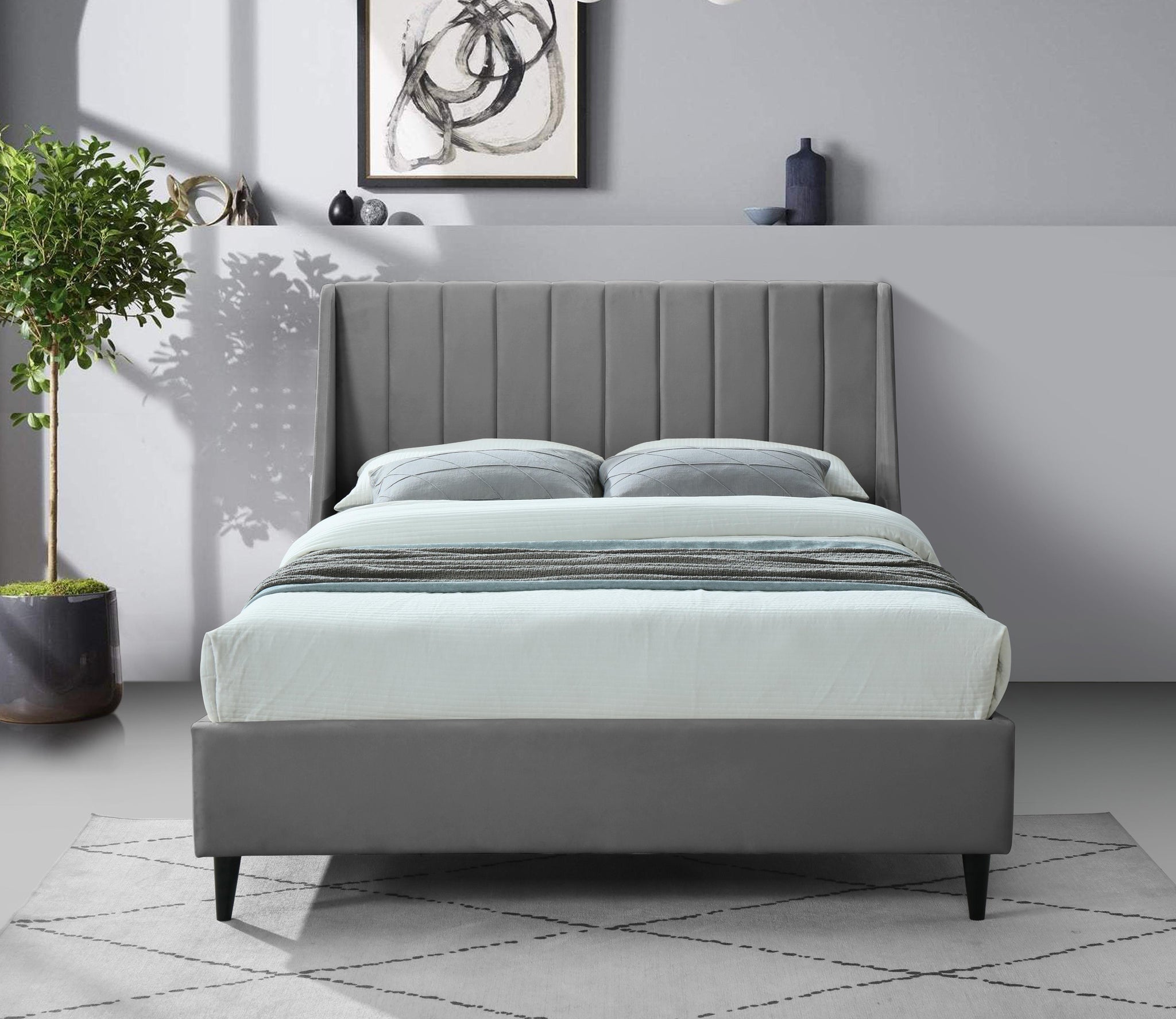 Eva Grey Velvet King Bed