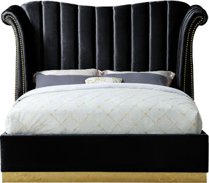 Flora Black Velvet King Bed (3 Boxes) - Furnish 4 Less 98 (NY)*