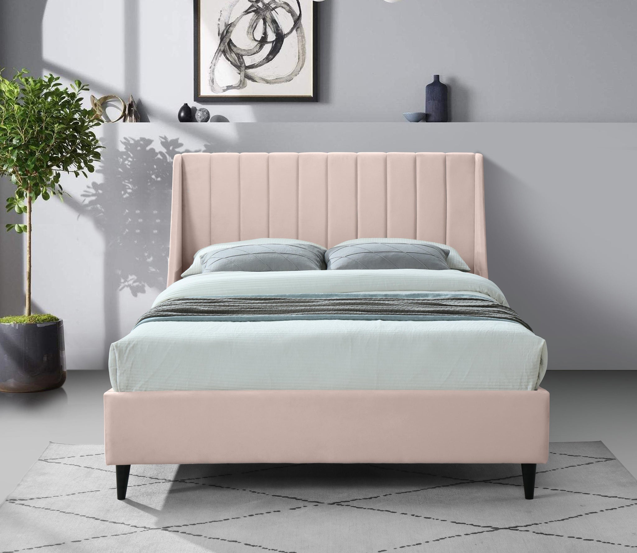 Eva Pink Velvet King Bed - Furnish 4 Less 98 (NY)*