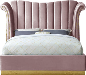 Flora Pink Velvet Queen Bed (3 Boxes) - Furnish 4 Less 98 (NY)*