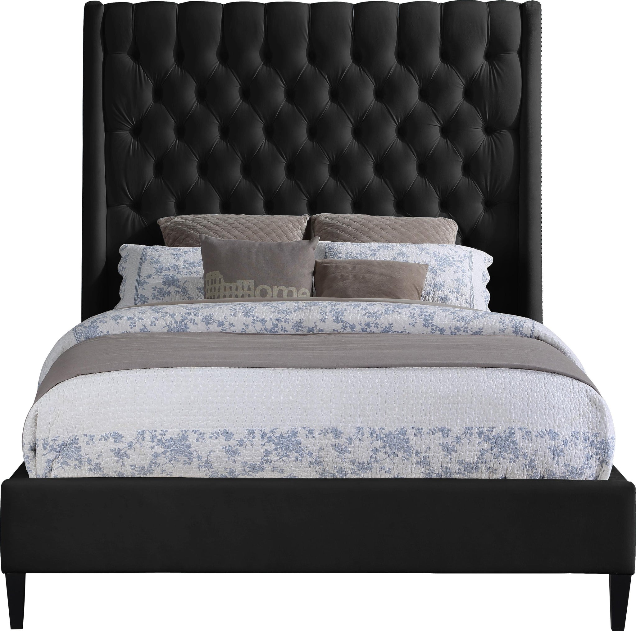 Fritz Black Velvet Queen Bed - Furnish 4 Less 98 (NY)*