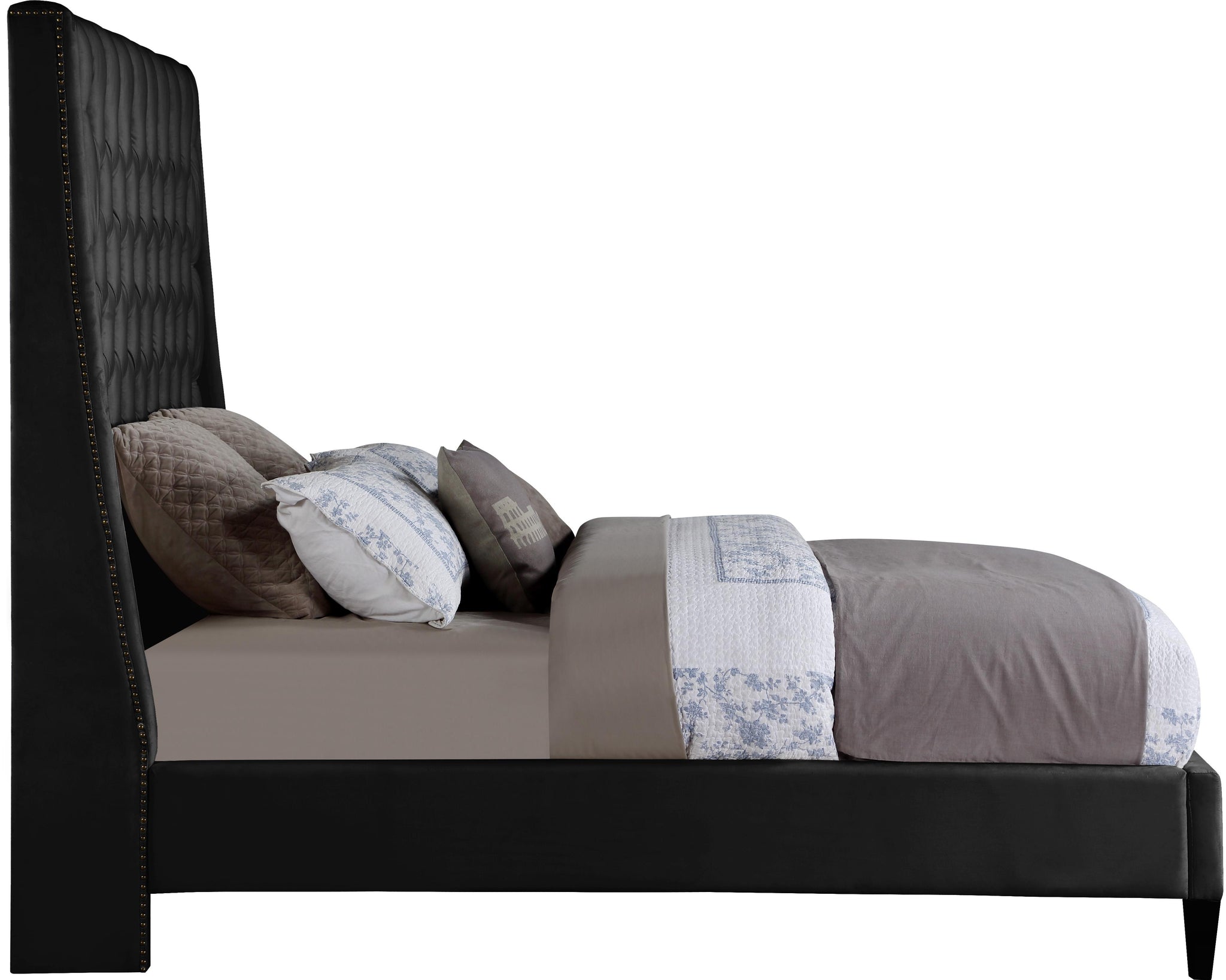 Fritz Black Velvet Queen Bed - Furnish 4 Less 98 (NY)*