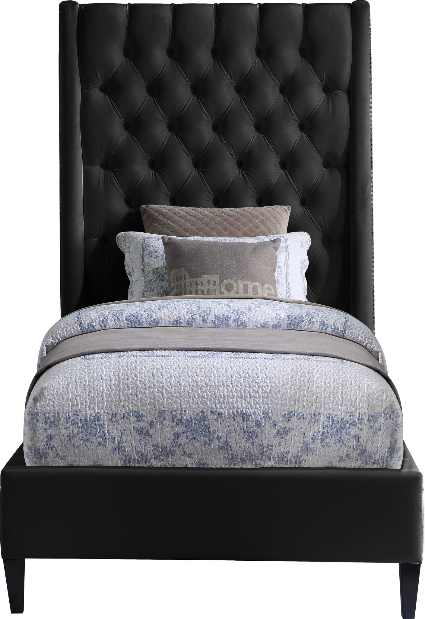 Fritz Black Velvet Twin Bed - Furnish 4 Less 98 (NY)*