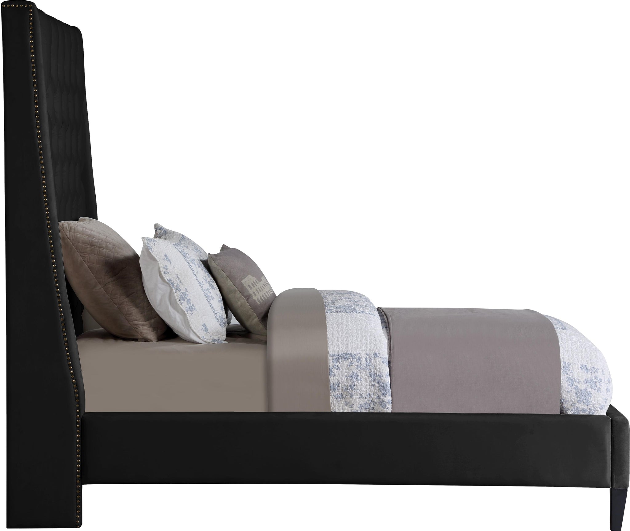 Fritz Black Velvet Twin Bed - Furnish 4 Less 98 (NY)*