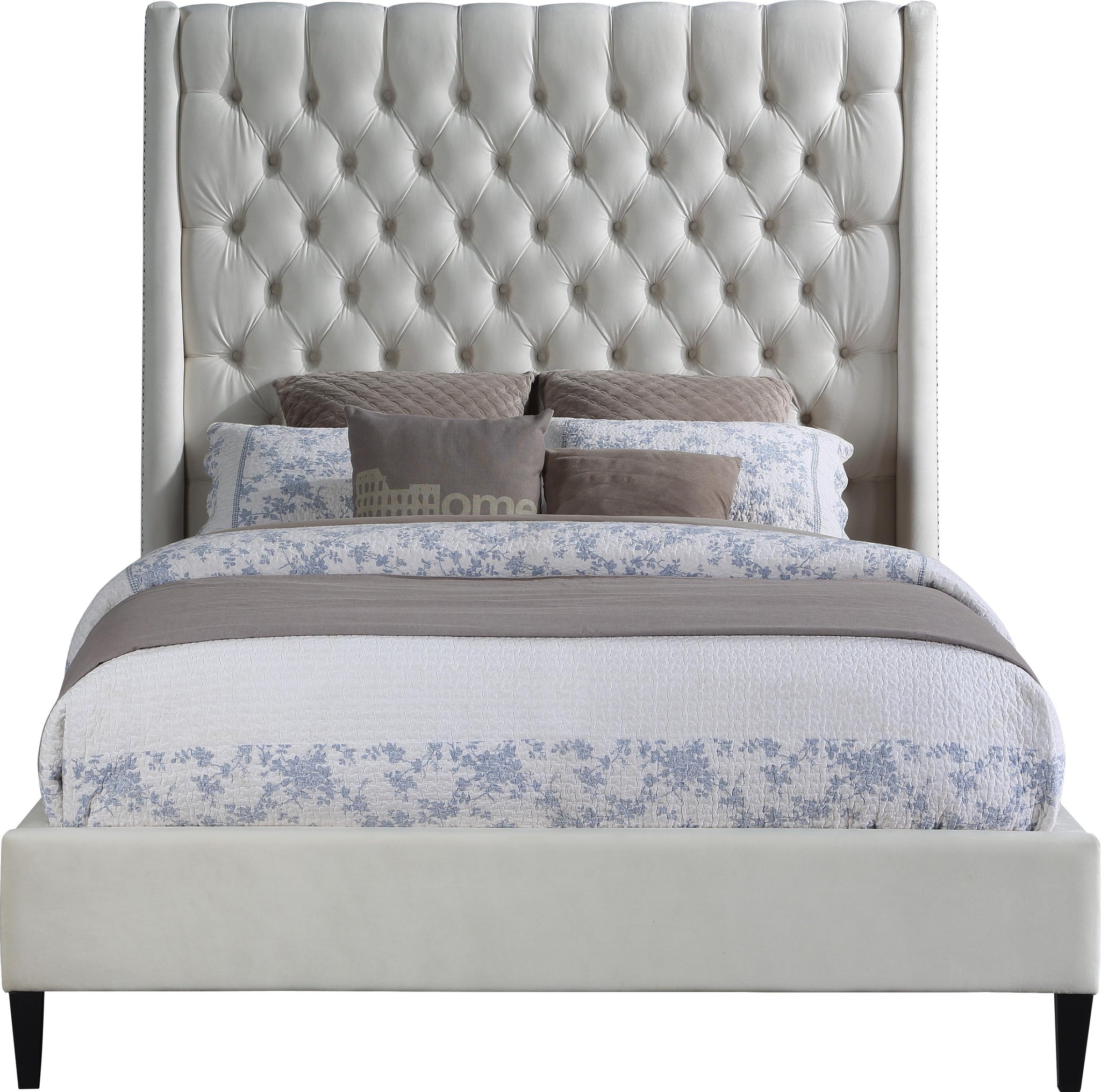 Fritz Cream Velvet Queen Bed - Furnish 4 Less 98 (NY)*