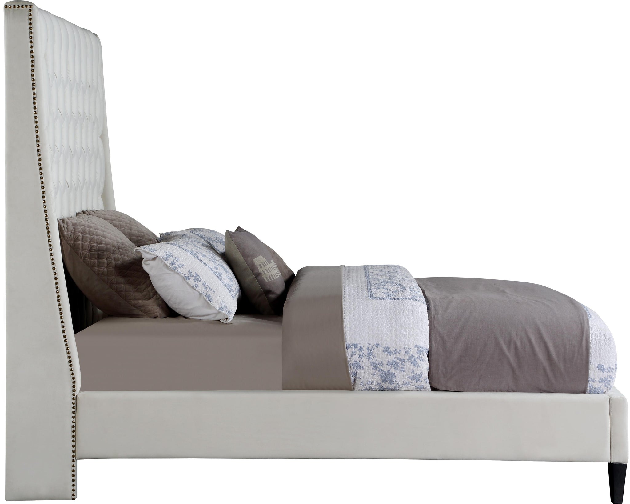 Fritz Cream Velvet Queen Bed - Furnish 4 Less 98 (NY)*