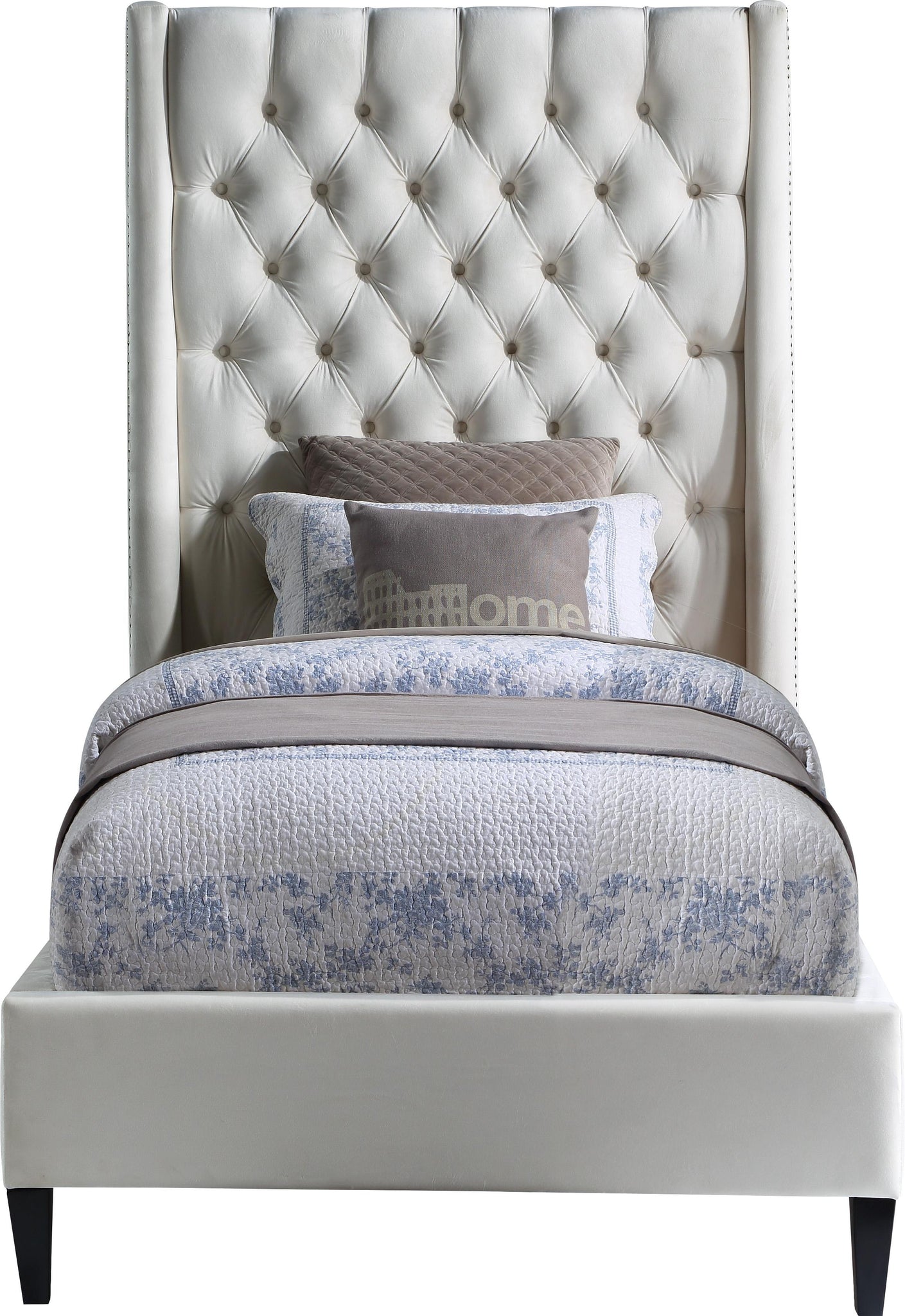 Fritz Cream Velvet Twin Bed - Furnish 4 Less 98 (NY)*