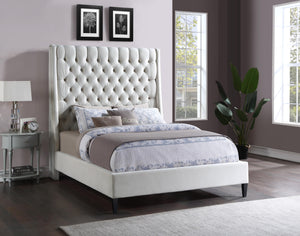 Fritz Cream Velvet Queen Bed - Furnish 4 Less 98 (NY)*