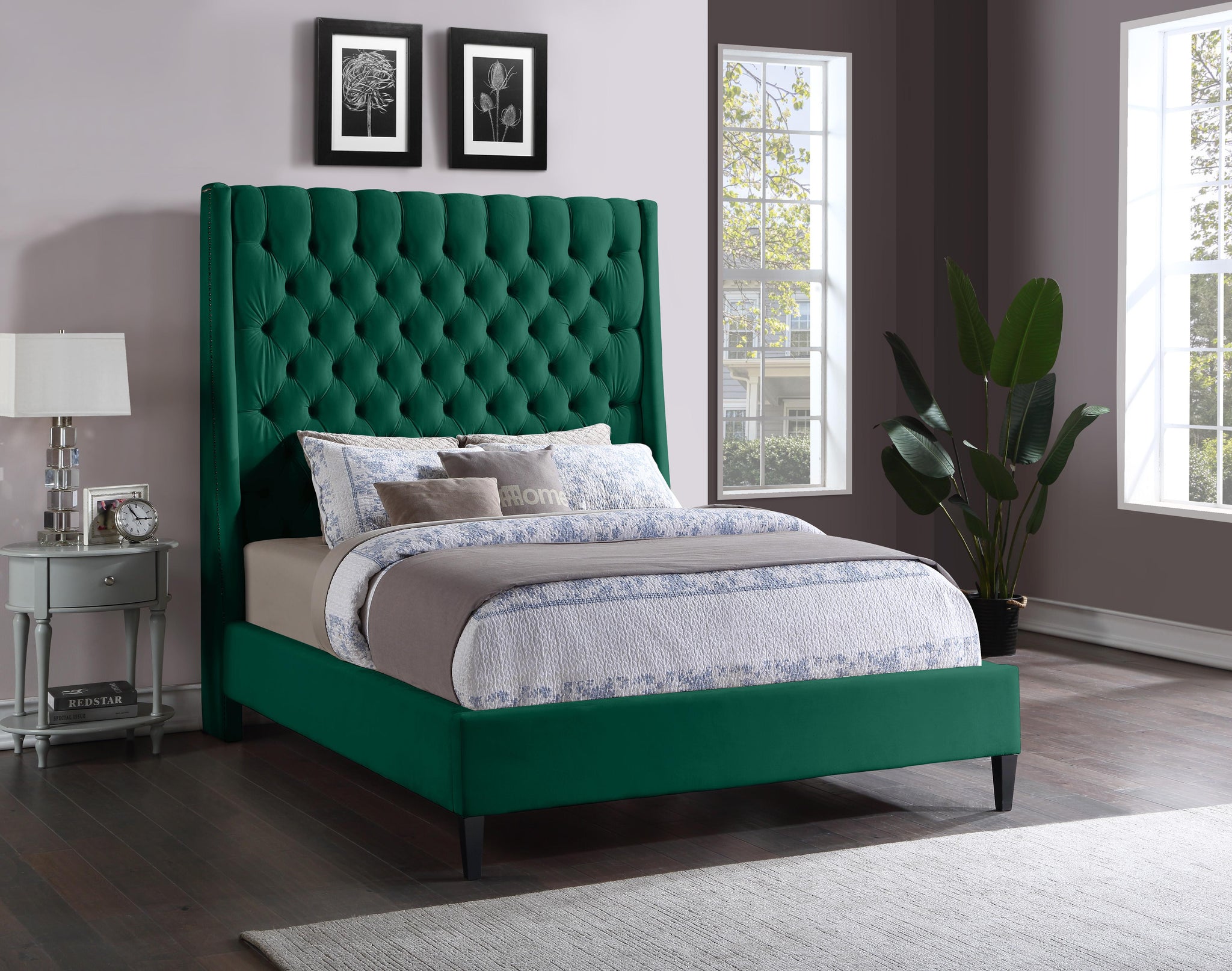 Fritz Green Velvet King Bed - Furnish 4 Less 98 (NY)*