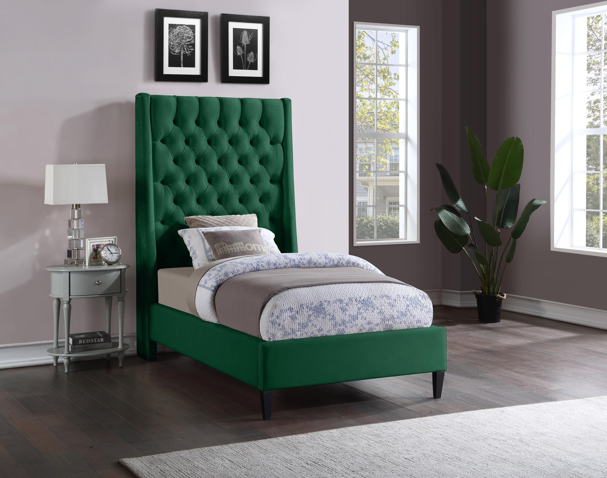 Fritz Green Velvet Twin Bed - Furnish 4 Less 98 (NY)*