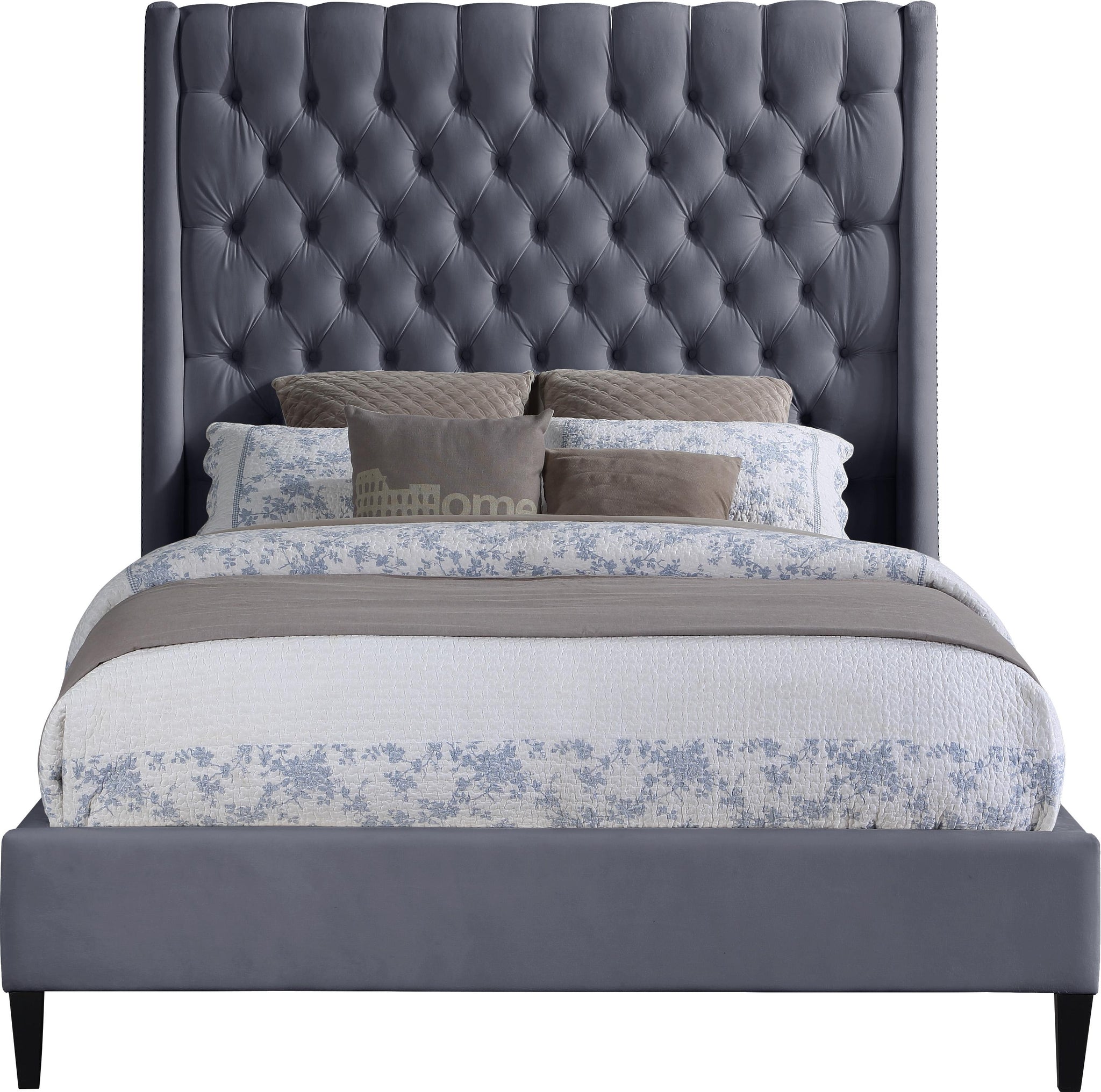 Fritz Grey Velvet King Bed - Furnish 4 Less 98 (NY)*