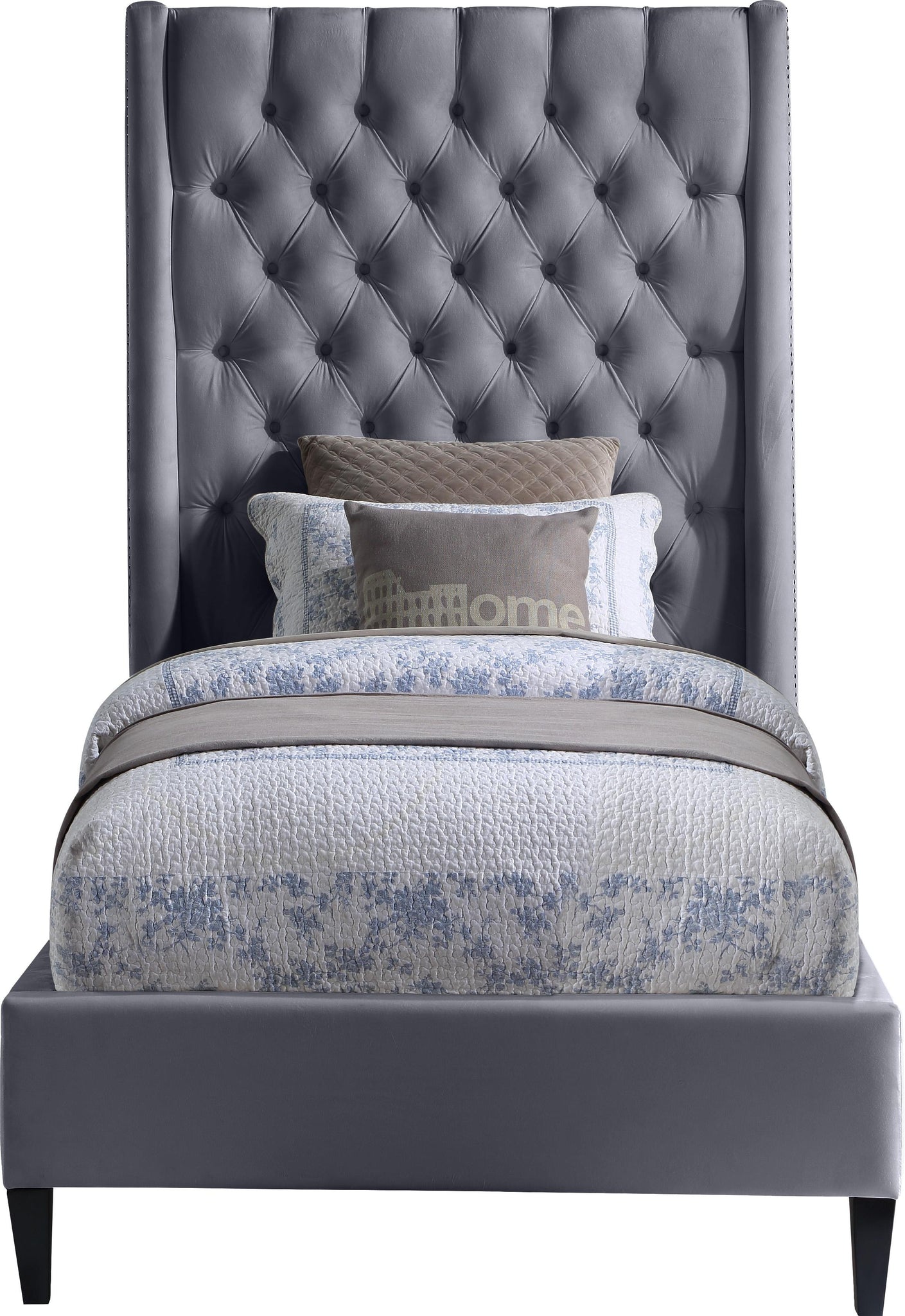 Fritz Grey Velvet Twin Bed - Furnish 4 Less 98 (NY)*