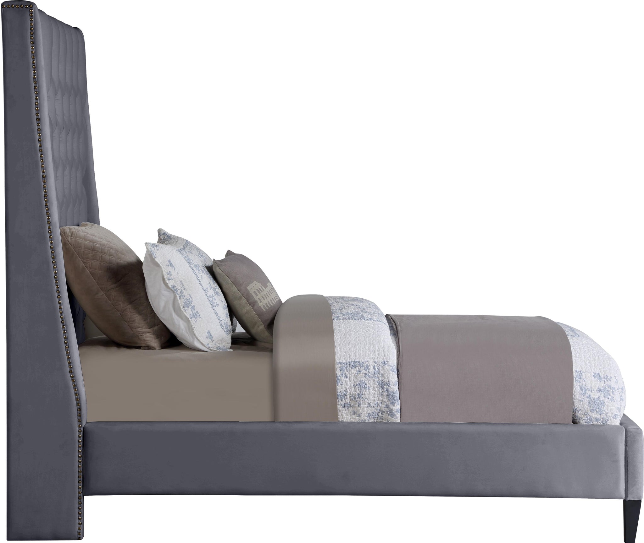 Fritz Grey Velvet Twin Bed - Furnish 4 Less 98 (NY)*