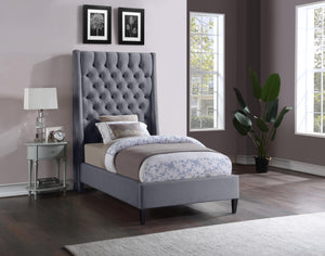 Fritz Grey Velvet Twin Bed - Furnish 4 Less 98 (NY)*