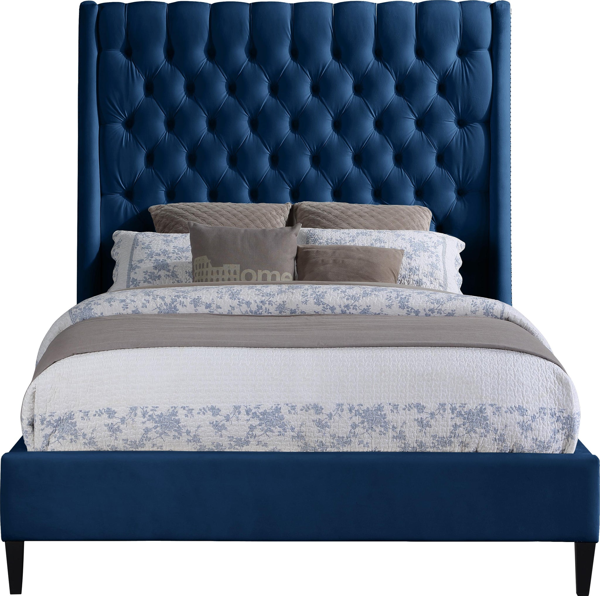 Fritz Navy Velvet King Bed - Furnish 4 Less 98 (NY)*