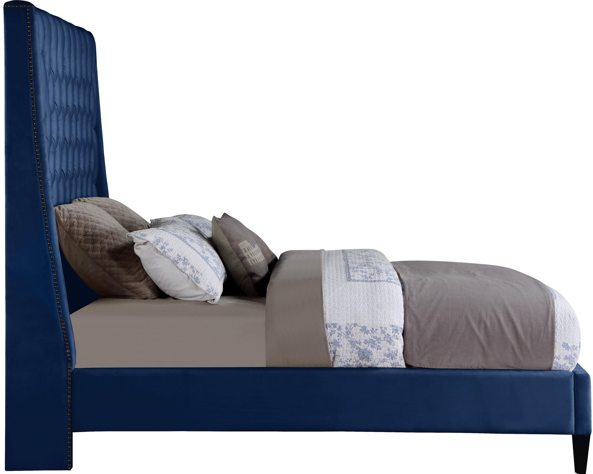 Fritz Navy Velvet King Bed - Furnish 4 Less 98 (NY)*