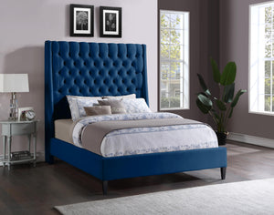 Fritz Navy Velvet Queen Bed - Furnish 4 Less 98 (NY)*