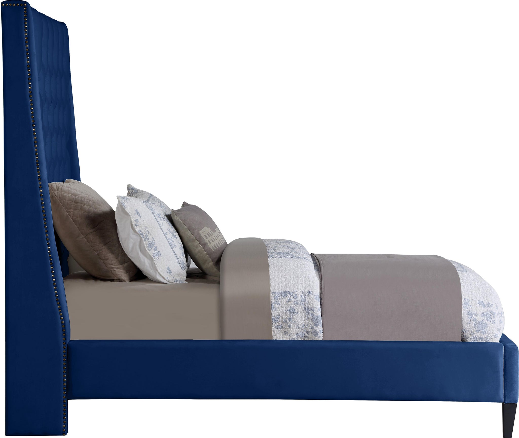 Fritz Navy Velvet Twin Bed - Furnish 4 Less 98 (NY)*