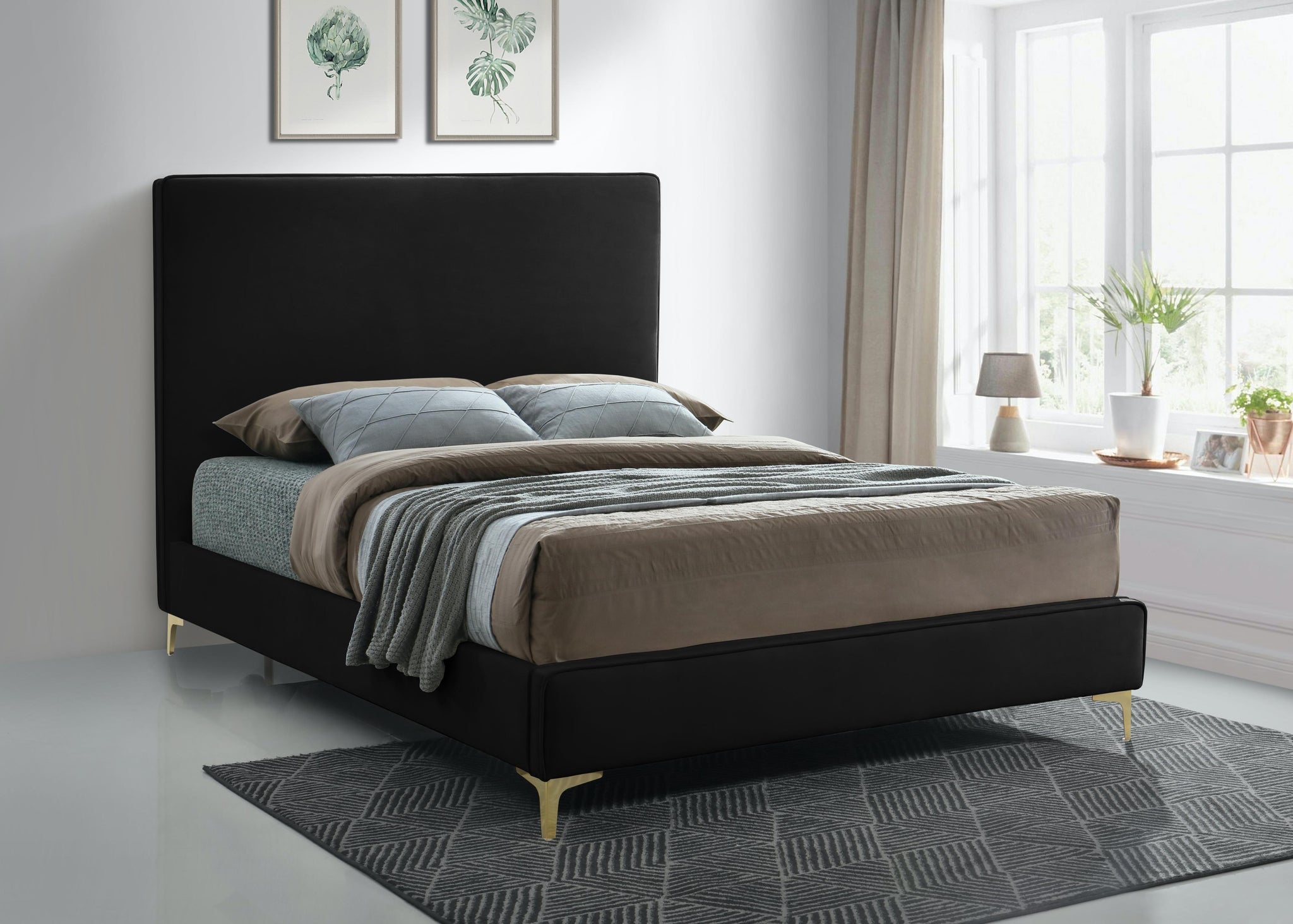 Geri Black Velvet King Bed