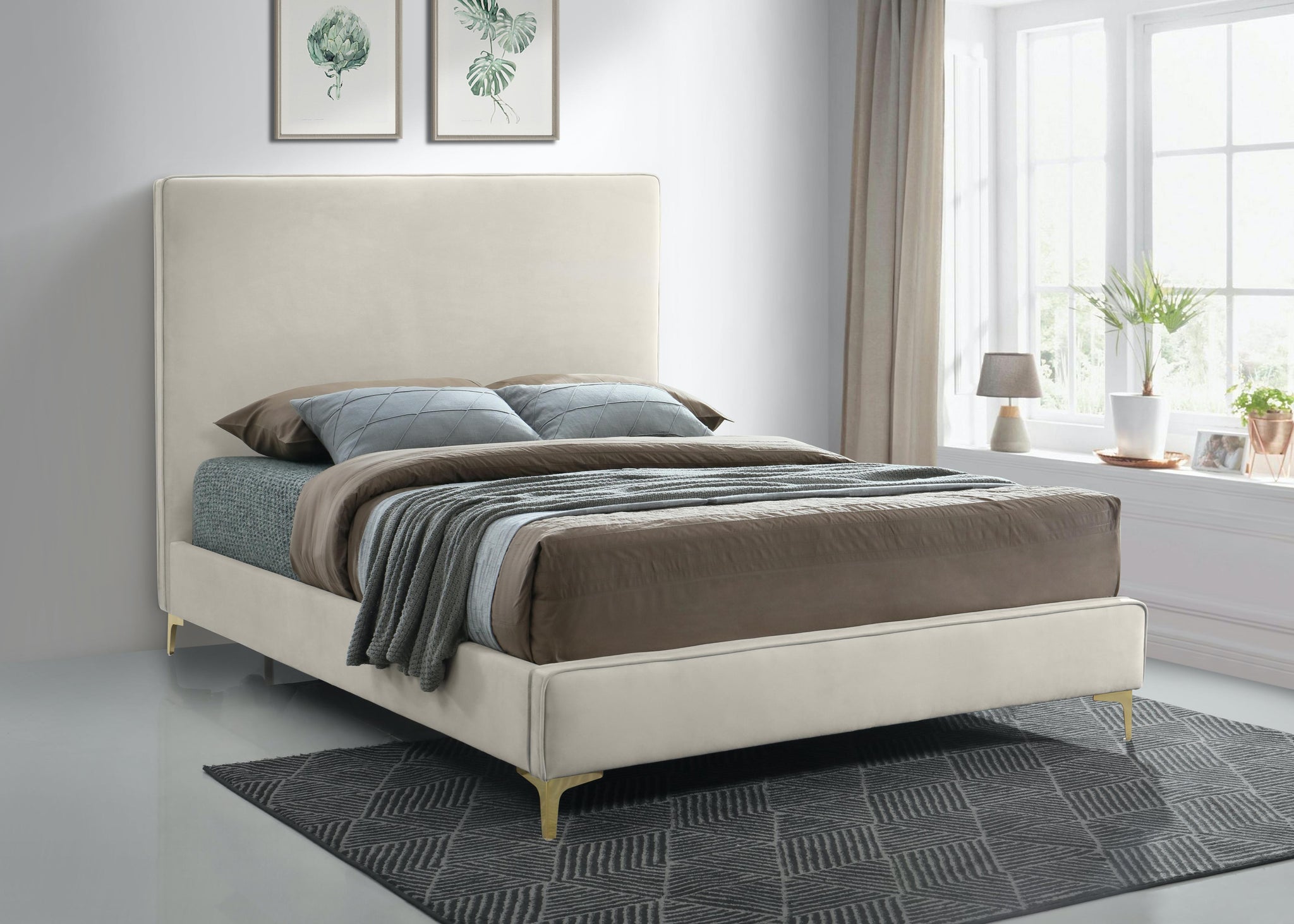 Geri Cream Velvet Queen Bed - Furnish 4 Less 98 (NY)*