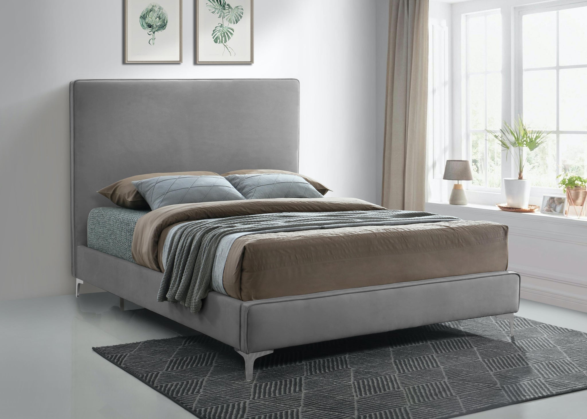 Geri Grey Velvet Full Bed - Furnish 4 Less 98 (NY)*