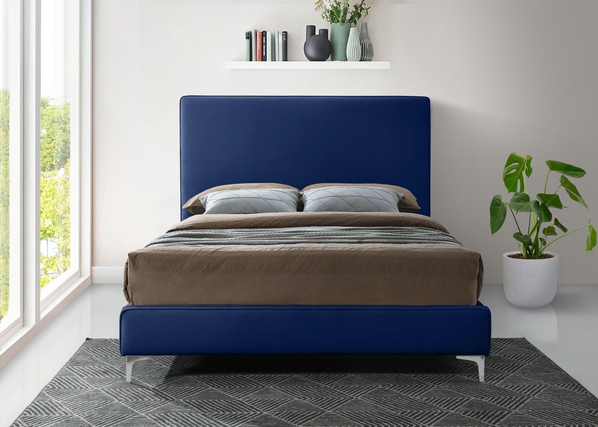 Geri Navy Velvet King Bed - Furnish 4 Less 98 (NY)*