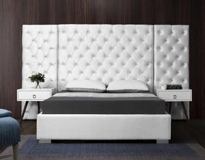 Grande White Velvet Queen Bed (3 Boxes) - Furnish 4 Less 98 (NY)*