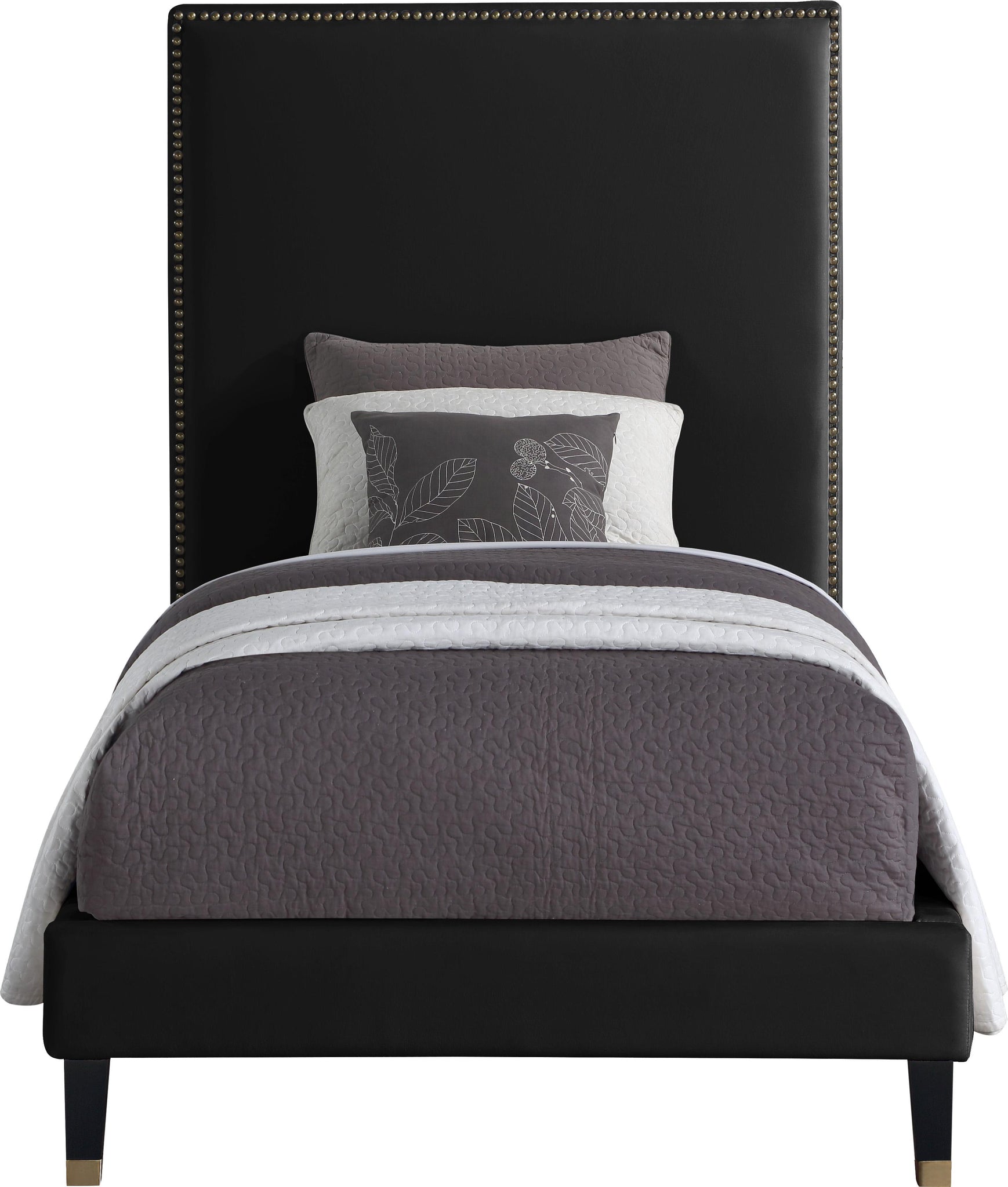 Harlie Black Velvet Twin Bed - Furnish 4 Less 98 (NY)*