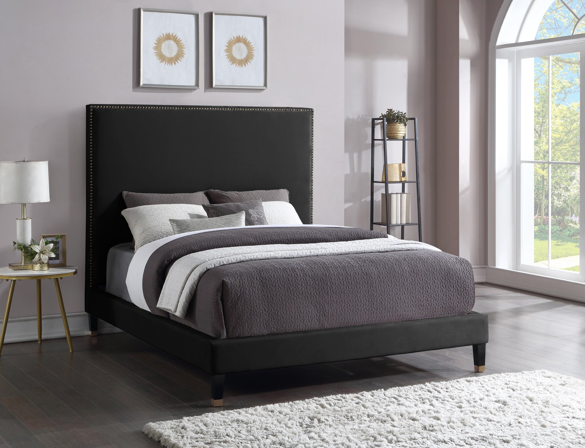 Harlie Black Velvet King Bed - Furnish 4 Less 98 (NY)*