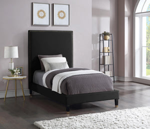 Harlie Black Velvet Twin Bed - Furnish 4 Less 98 (NY)*