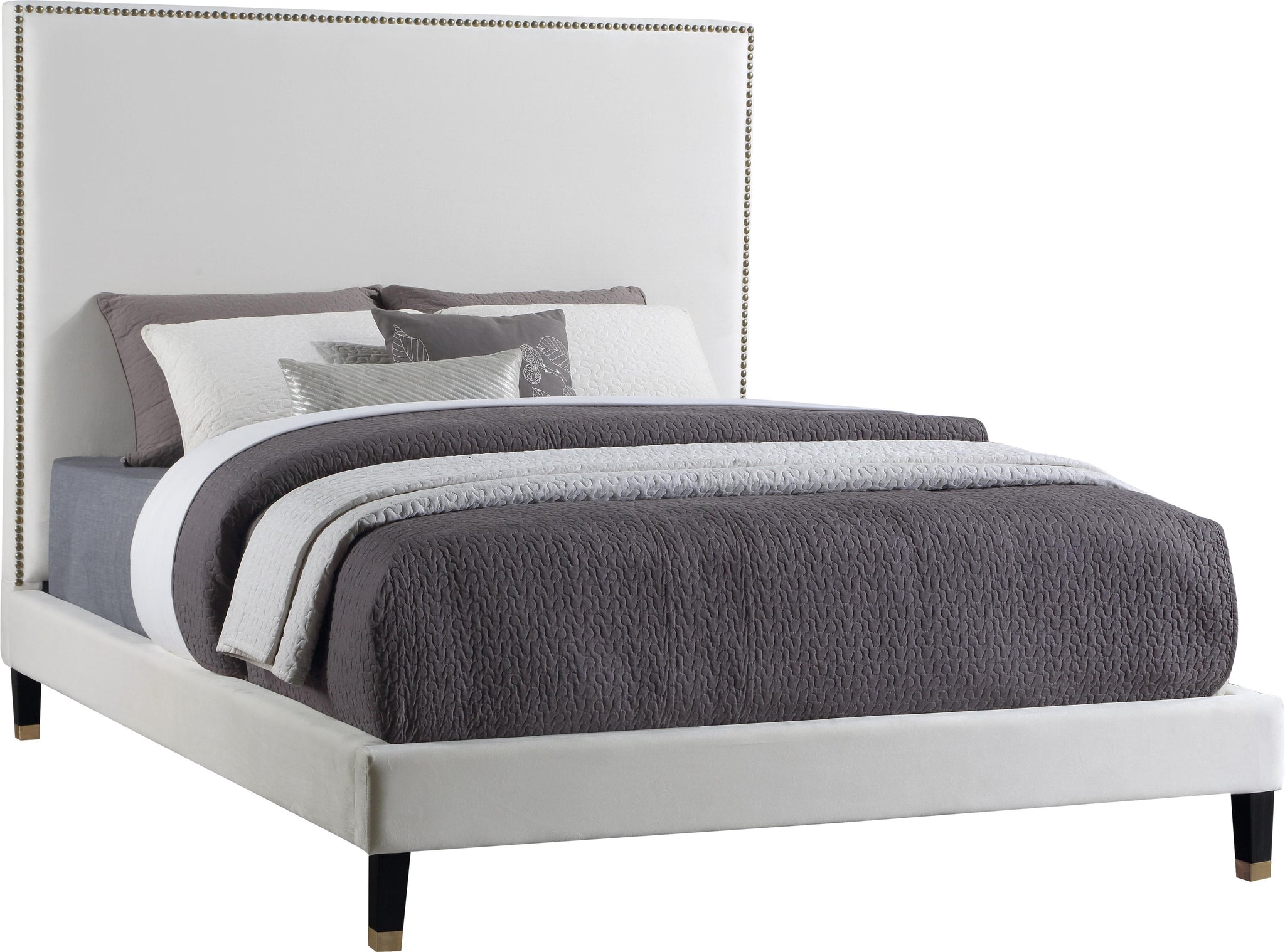 Harlie Cream Velvet Queen Bed image