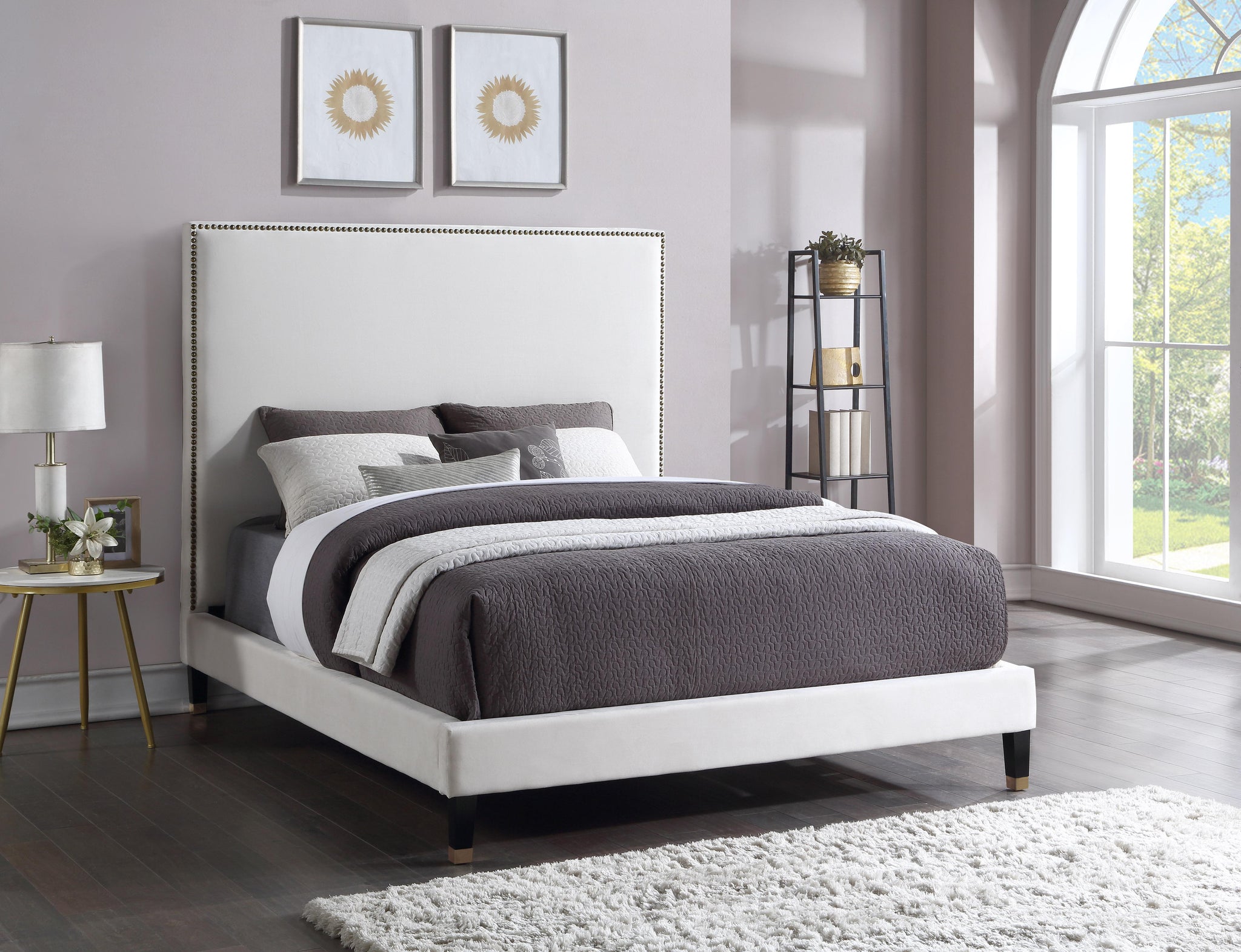 Harlie Cream Velvet King Bed - Furnish 4 Less 98 (NY)*