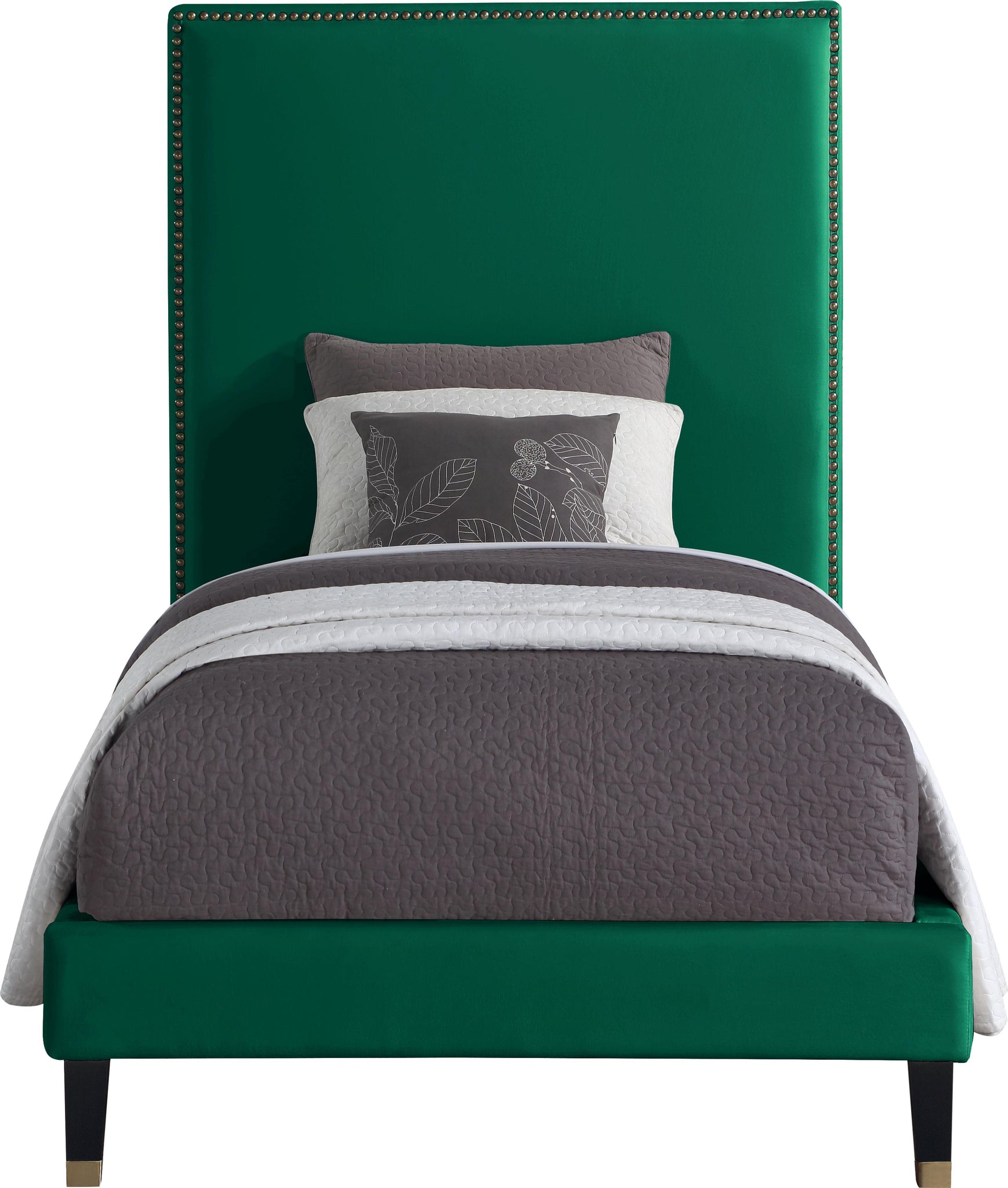 Harlie Green Velvet Twin Bed - Furnish 4 Less 98 (NY)*