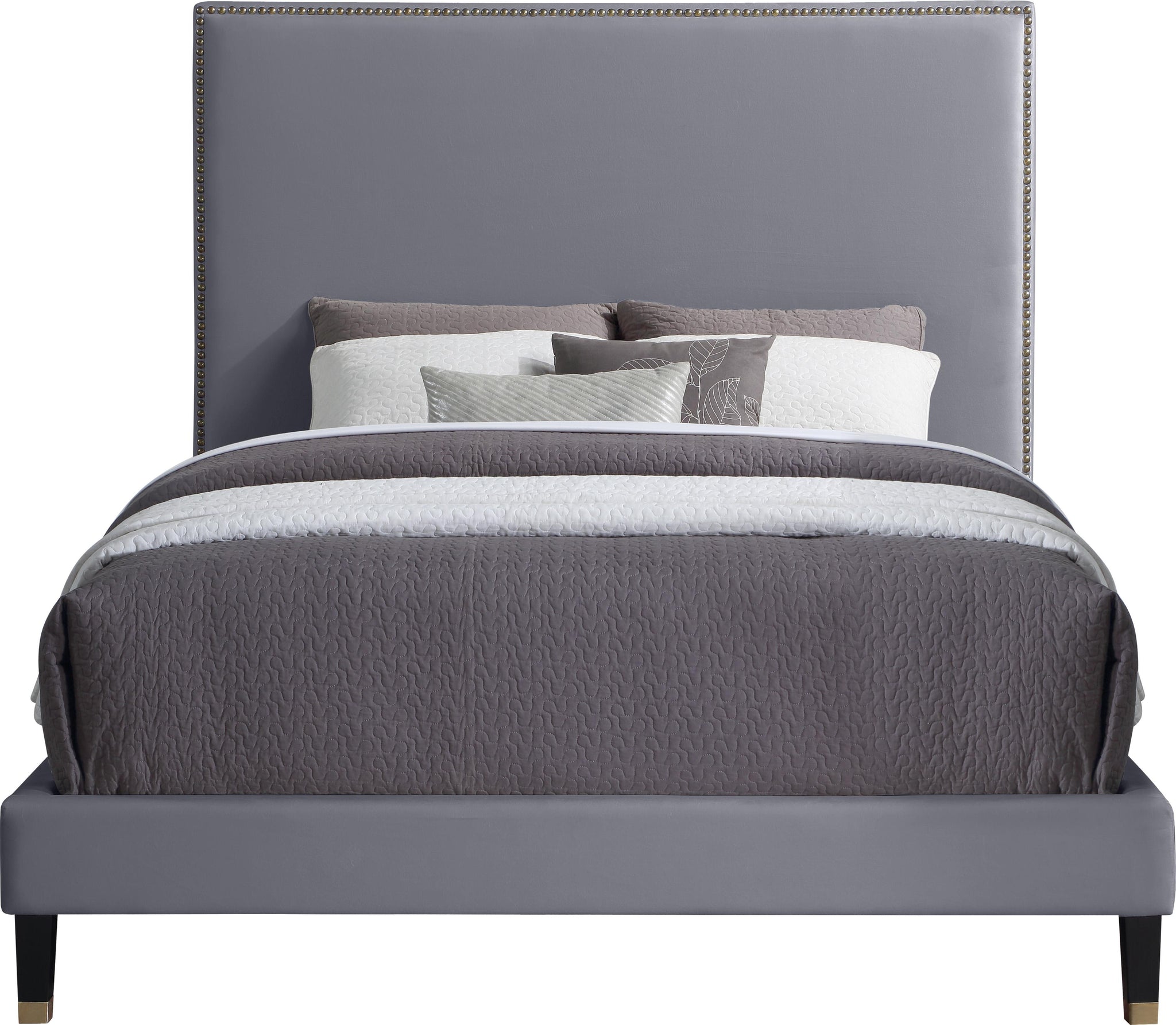 Harlie Grey Velvet Queen Bed - Furnish 4 Less 98 (NY)*