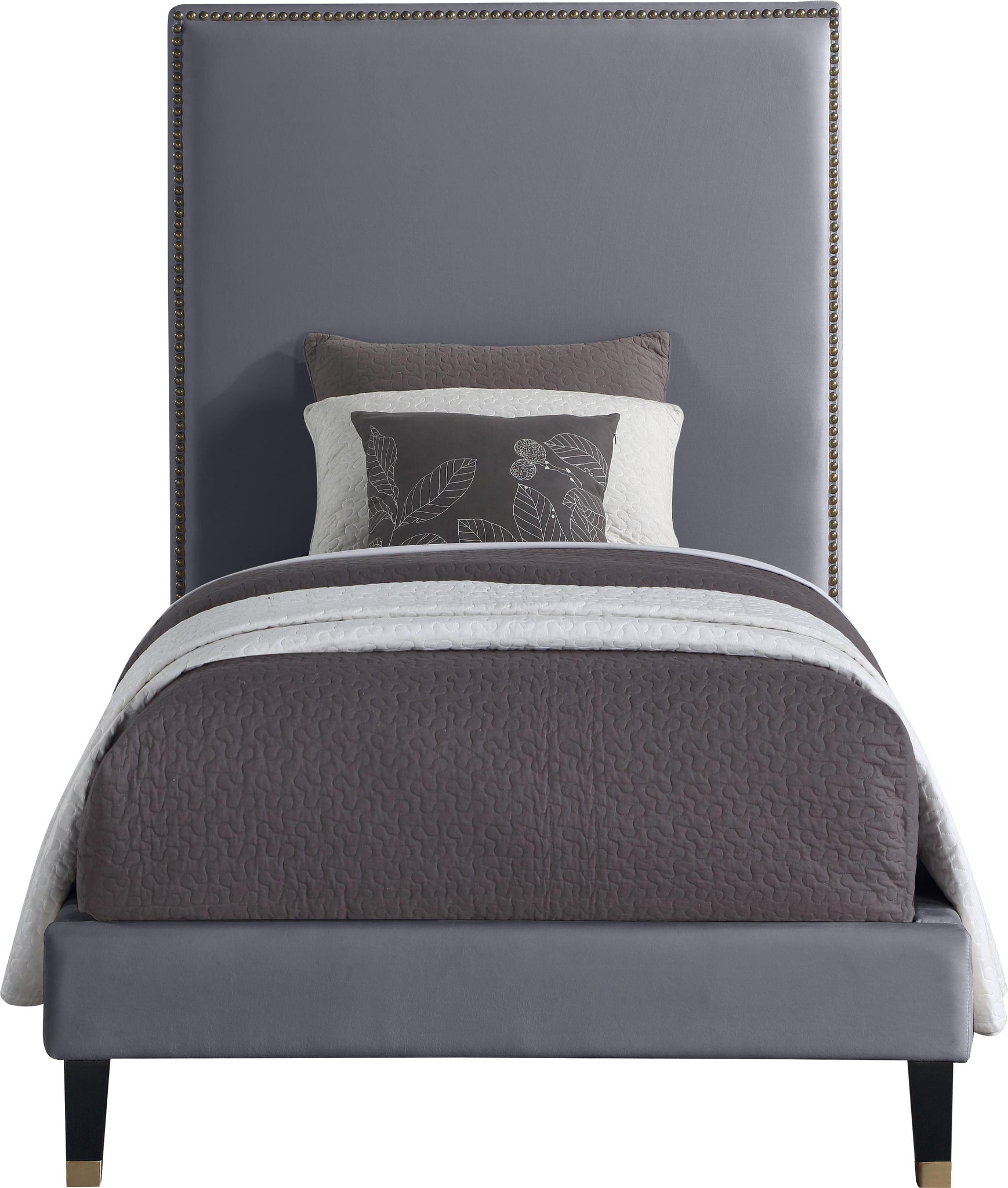 Harlie Grey Velvet Twin Bed - Furnish 4 Less 98 (NY)*