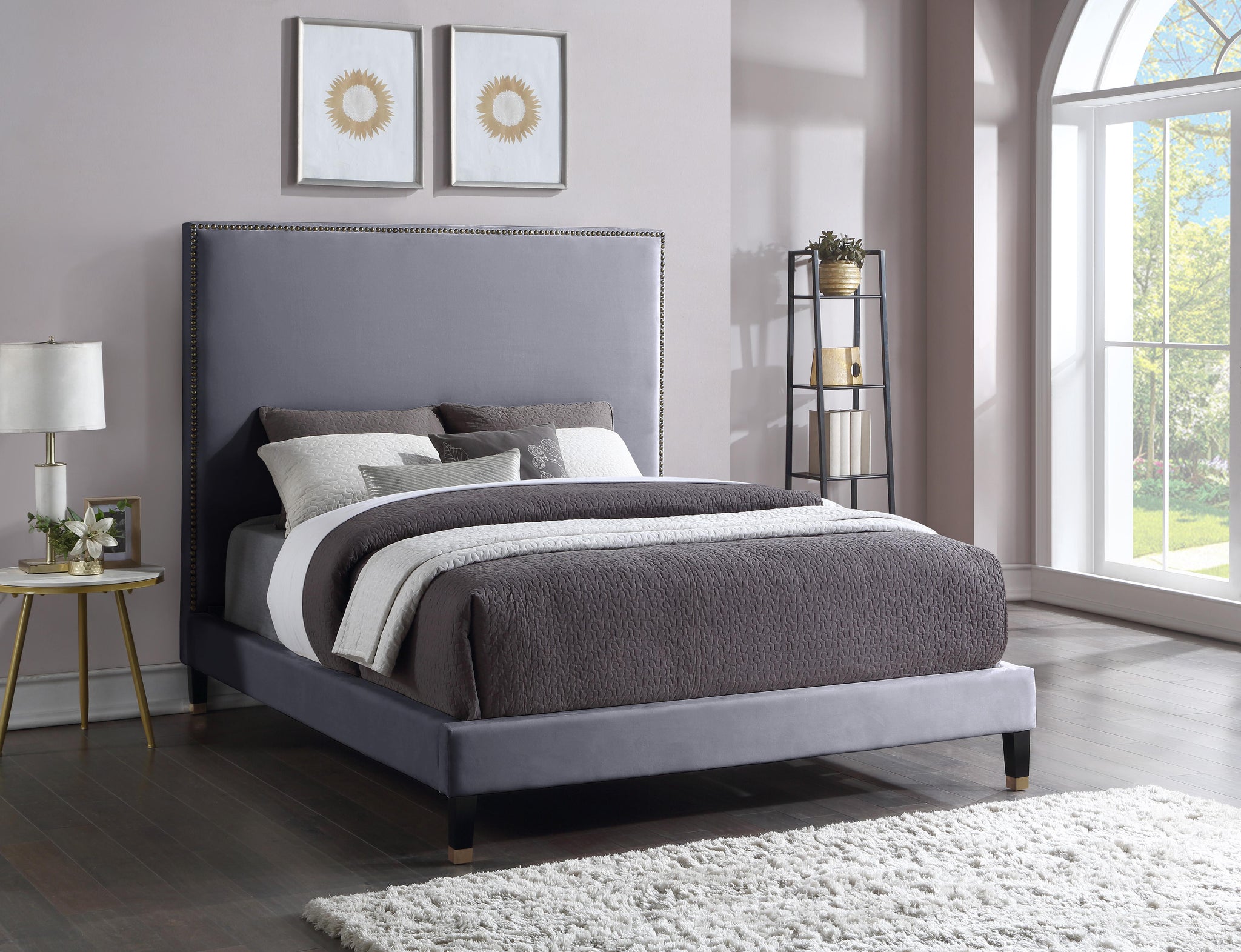 Harlie Grey Velvet Full Bed - Furnish 4 Less 98 (NY)*